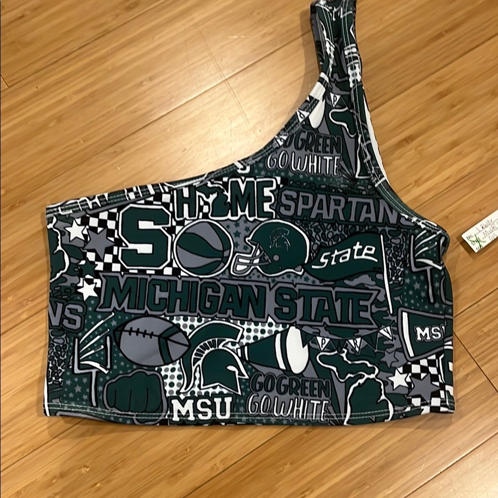 Michigan State One-Shoulder Top - Green and White